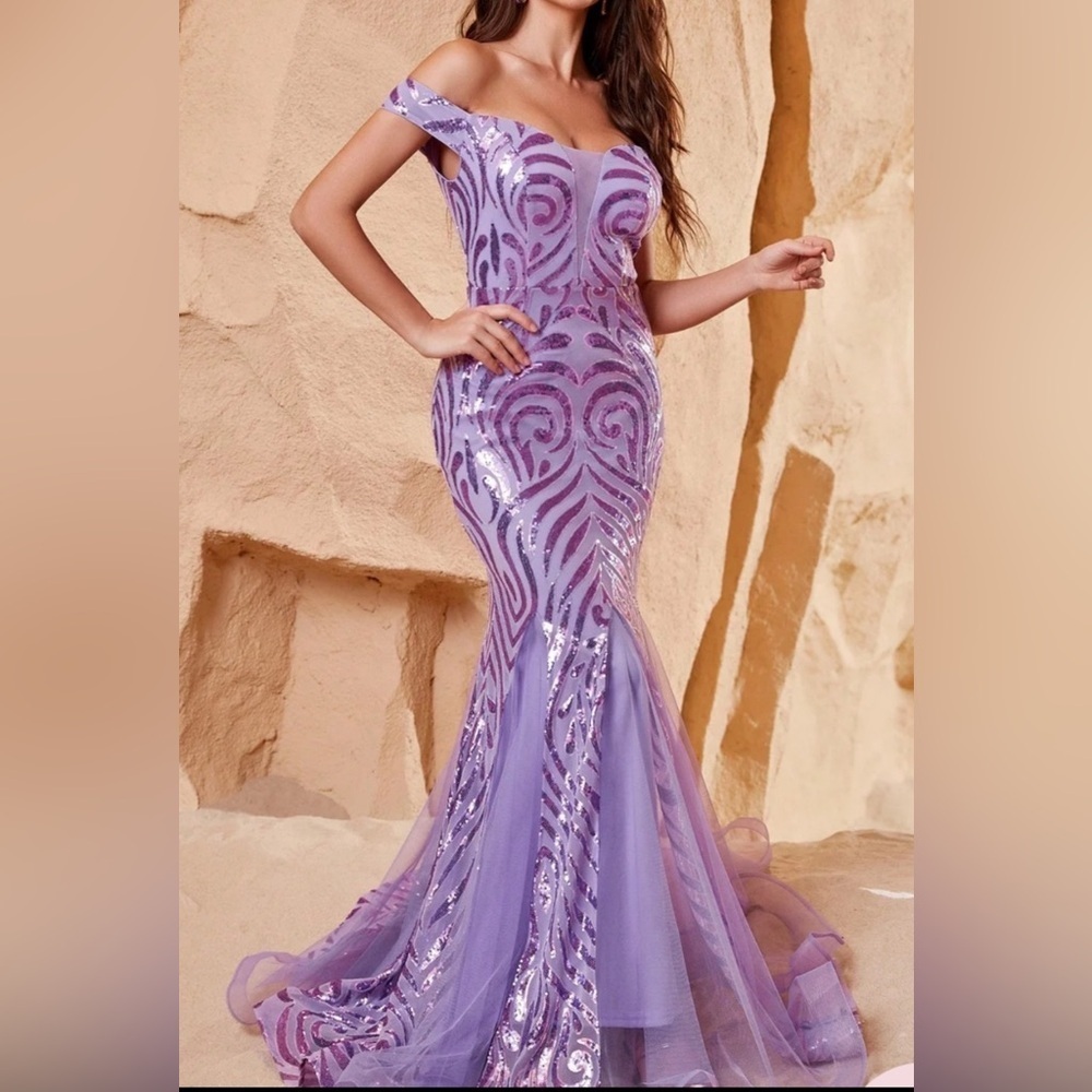NWT Off Shoulder Sleeveless Mesh Insert Sequin
Mermaid Dress.